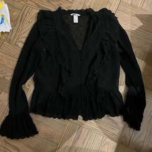 H&M black blouse with ruffle details
